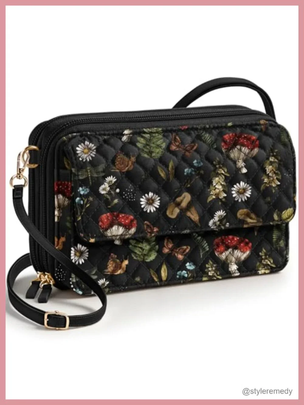 Quilted Cotton Crossbody Bag Women Phone Purse RFID Blocking Adjustable Strap